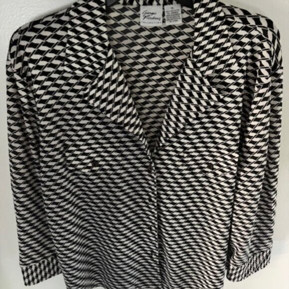 Giorgio Fiorlini Collections Blouse XL Black White Geometric Modern Whimysgoth - Picture 2 of 6